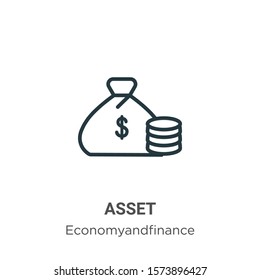Asset outline vector icon. Thin line black asset icon, flat vector simple element illustration from editable economyandfinance concept isolated on white background