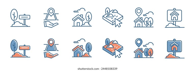 asset property sale icon set house and land real estate market location vector illustration for web and app