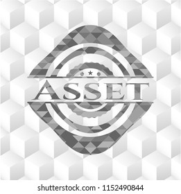 Asset realistic grey emblem with geometric cube white background