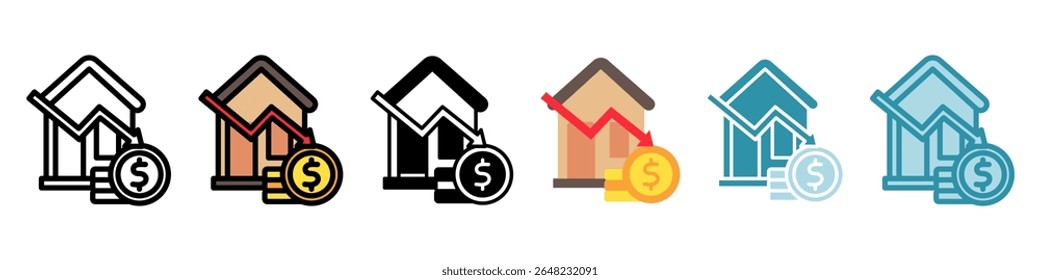 Risco de ativo multiestilo, mini conjunto de ícones de ilustração. Vetor para conceito moderno, impressão, UI, kit UX, web e desenvolvimento de aplicativos. Relacionados com a gestão de riscos, negócios, finanças.