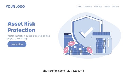 Asset risk protection. Web landing page design. Flat cartoon vector illustration. Vector illustration, suitable for web landing page, ui, mobile app