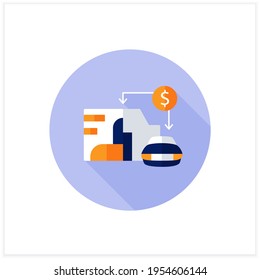 Asset value flat icon. Showing total assets value company or organization. Car, enterprise. Business concept. Vector illustration