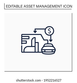 Asset value line icon. Showing total assets value company or organization. Car, enterprise. Business concept. Isolated vector illustration.Editable stroke