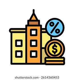 Asset Value mini illustration colored outline icon, use for taxation, economy, business, finance, UI, UX kit, app and web development, digital or print.