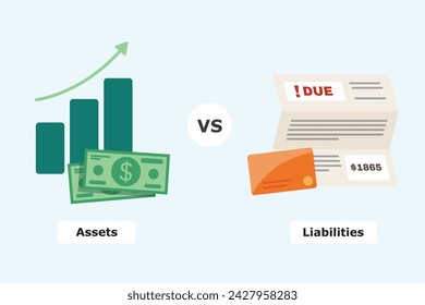 Asset vs liabilities concept. Finance illustration in flat vector graphic style. 