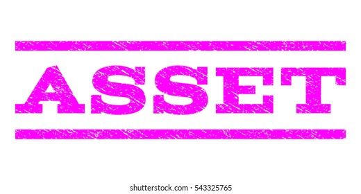 Asset watermark stamp. Text tag between horizontal parallel lines with grunge design style. Rubber seal stamp with dust texture. Vector magenta color ink imprint on a white background.