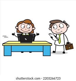 Asset Of A Young Businessman Cartoon Character Asking His Office Mate
