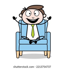 asset of a young businessman cartoon character sitting cross-legged on the sofa