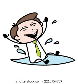 Asset Of Young Businessman Cartoon Character Playing In Water