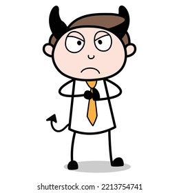 asset of a young businessman cartoon character who is turning into a devil
