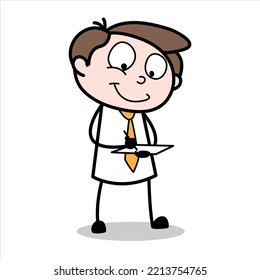 asset of young businessman cartoon character taking employee absentee