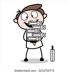 asset of a young businessman cartoon character who is busy because of a lot of work, but he is happy