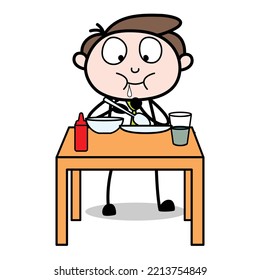 asset of young businessman cartoon character having lunch during break