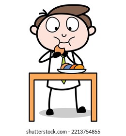 asset of a young businessman cartoon character eating a snack