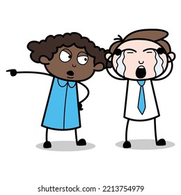 asset of a young businessman cartoon character who is crying because he is scolded