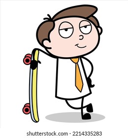 asset of a young businessman cartoon character carrying a skate

