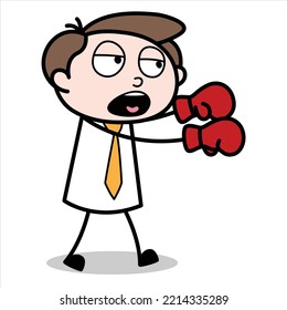 asset of young businessman cartoon character wearing boxing gloves
