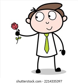 asset of a young businessman cartoon character carrying a rose
