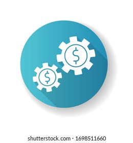 Assets blue flat design long shadow glyph icon. Business mechanism, budget management, working financial investments. Economics, commercial strategy. Silhouette RGB color illustration