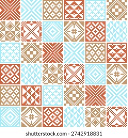 Assets blue and yellow pattern ethnic Cross-Stitch Embroidery - Detailed Vector
Illustration for Textile Print Design , pixel art backgroud bookcase packing , decoretion tile wallpaper national flannel 