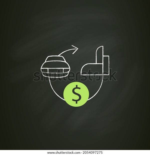Assets\
expected life cycle chalk icon. Stages series assets management.\
Estimated useful life, total ownership cost. Business concept.\
Isolated vector illustration on\
chalkboard