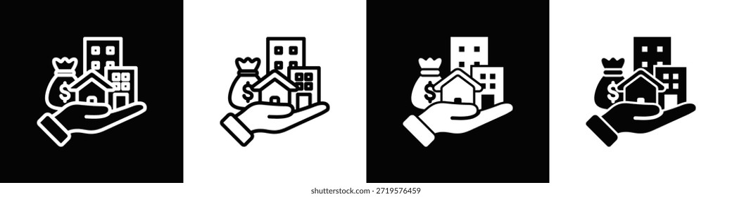 Conjunto de iconos de Elementos Estilo de fondo negro blanco