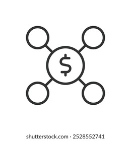 Assets, in line design. Assets, financial assets, tangible, liquid, fixed asset on white background vector. Assets, in line design editable stroke icon