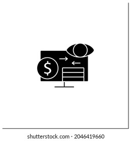 Assets monitoring glyph icon.Monitoring accounts. Logs information about tangible assets on laptop.Business concept.Filled flat sign. Isolated silhouette vector illustration