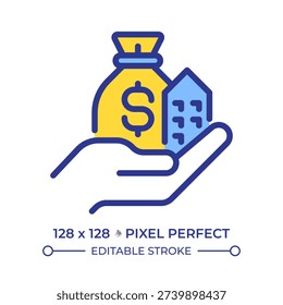 Assets pixel perfect line color icon. Resource owned and controlled by business. Entity property. Financial reporting. Isolated vector illustration. Flat colorful symbol design. Editable stroke