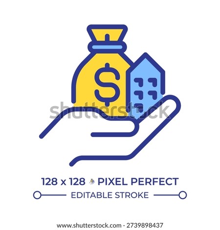 Assets pixel perfect line color icon. Resource owned and controlled by business. Entity property. Financial reporting. Isolated vector illustration. Flat colorful symbol design. Editable stroke