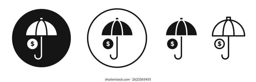 ícones de proteção de ativos em preto sólido e estilo contornado