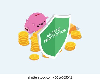 Protección de activos concepto vectorial 3d isométrico para banner, sitio web, ilustración, página de aterrizaje, volante, etc.