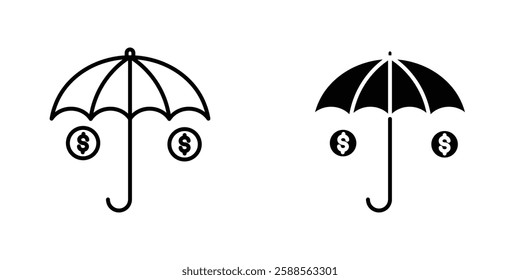 assets protection vectors icons set in filled and strokes on white background