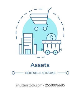 Assets soft blue concept icon. Business investment, property. Resources management, corporate. Round shape line illustration. Abstract idea. Graphic design. Easy to use in infographic, presentation
