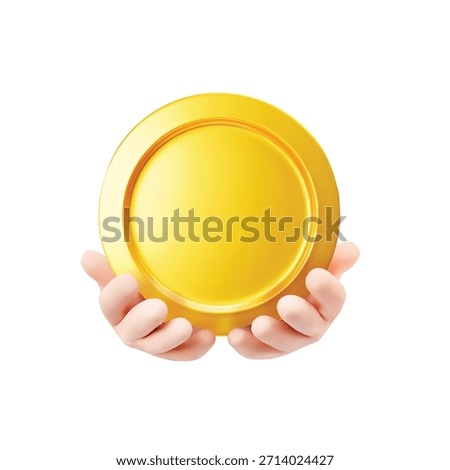 Assets Vector 3d Illustration. Banking and Finance icon. hand holding a gold coin. Financial investment, saving money, cash flow symbol, economic growth,
