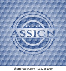 Assign blue emblem with geometric pattern background.