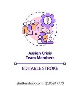 Assign crisis team members concept icon. Empower employees. Crisis management team abstract idea thin line illustration. Isolated outline drawing. Editable stroke. Arial, Myriad Pro-Bold fonts used