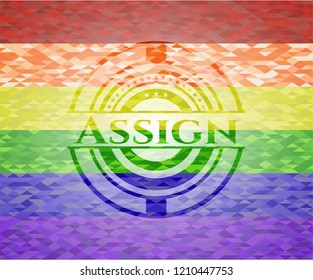 Assign emblem on mosaic background with the colors of the LGBT flag