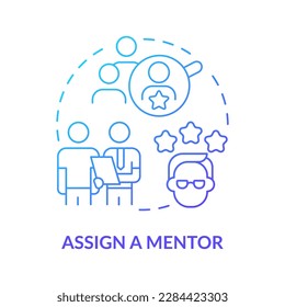 Assign mentor blue gradient concept icon. Employees education. Product feature and application training abstract idea thin line illustration. Isolated outline drawing. Myriad Pro-Bold fonts used