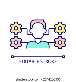 Assign permissions to user RGB color icon. Role-based access control. Set of allowances. Administrator role. Isolated vector illustration. Simple filled line drawing. Editable stroke. Arial font used