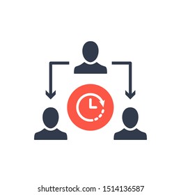Assignment, Delegate, Delegating, Distribution icon with clock sign, countdown, deadline, schedule, planning symbol