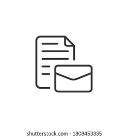 Assignment document mail icon, line style. Envelope mail with document file postal service. Vector illustration. Design on white background. EPS 10