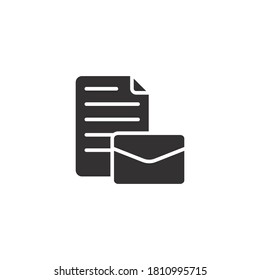 Assignment document mail icon, solid style. Envelope mail with document file postal service. Vector illustration. Design on white background. EPS 10