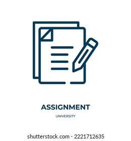 Assignment icon. Linear vector illustration from university collection. Outline assignment icon vector. Thin line symbol for use on web and mobile apps, logo, print media.