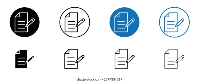 Assignment icon set in black and blue colors on white background
