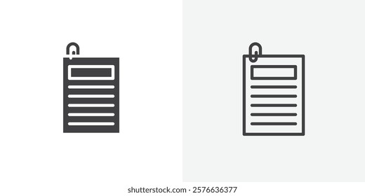 Assignment icon set in black flat solid and outlined style.