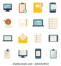 Assignment icons set flat vector. Fast exam. Business agenda isolated