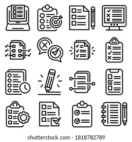 Assignment icons set. Outline set of assignment vector icons for web design isolated on white background