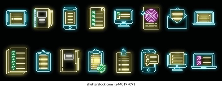 Assignment icons set outline vector. Fast exam. Business agenda neon color isolated