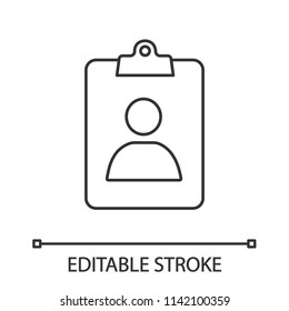 Assignment Linear Icon. CV. Thin Line Illustration. User Information. Profile. Patient Card. Contour Symbol. Vector Isolated Outline Drawing. Editable Stroke